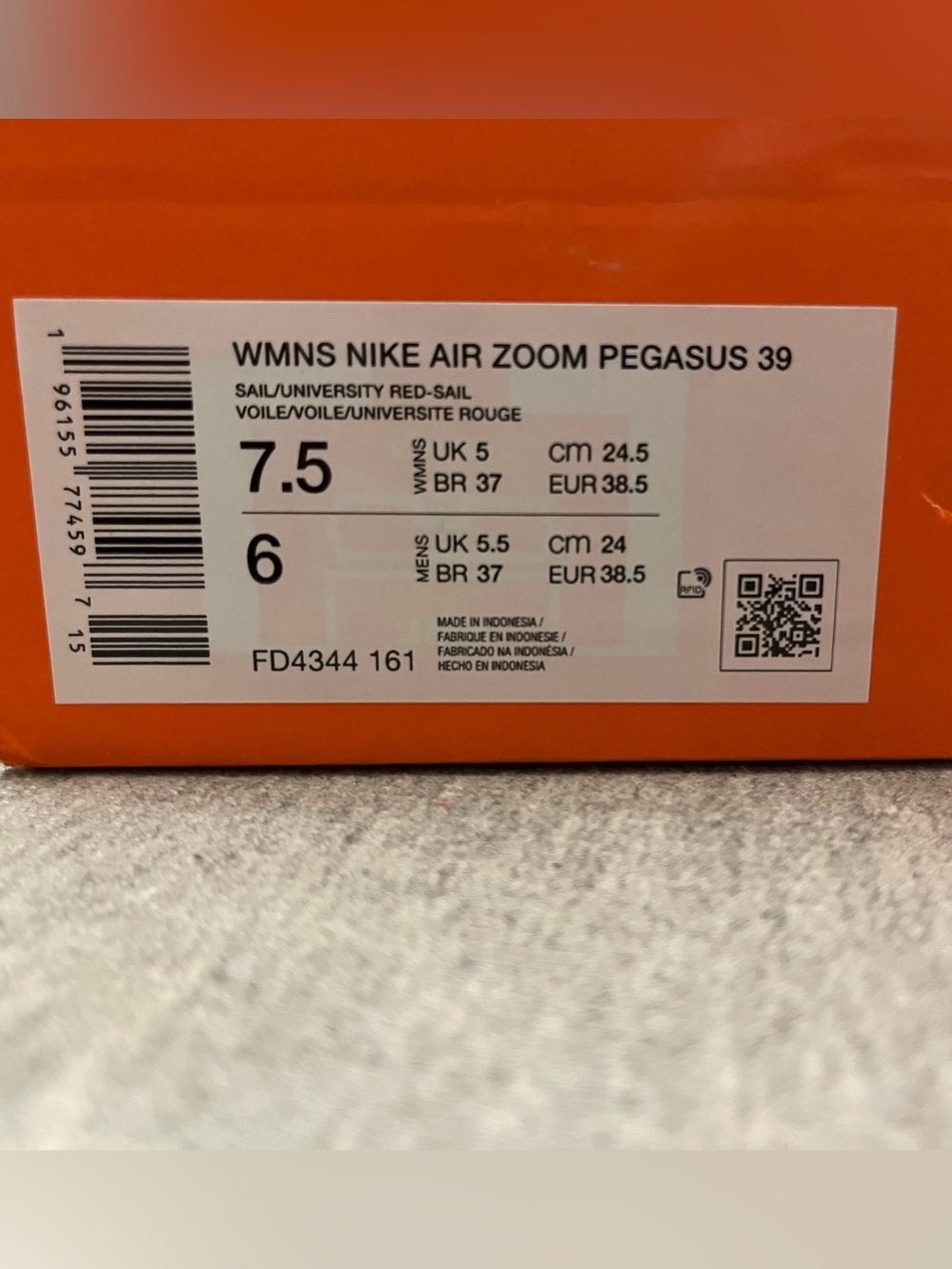 Nike Air Zoom Pegasus 39 Sail University Red Women's Shoe Size 7.5 FD4344-161 - Picture 11 of 11